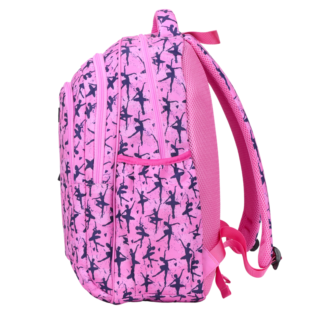 Side view of Ballet Dance Large School Backpack Deep side pockets and multiple carry handles