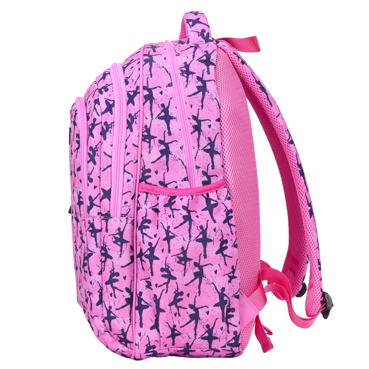 Side view of Ballet Dance Large School Backpack Deep side pockets and multiple carry handles