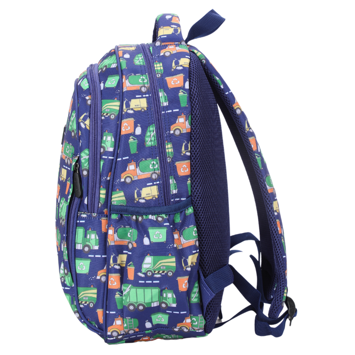 Bin Trucks Midsize Kids Backpack side pocket elasticated for secure water bottle storage
