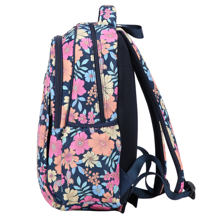 Floral patterned backpack on a white background