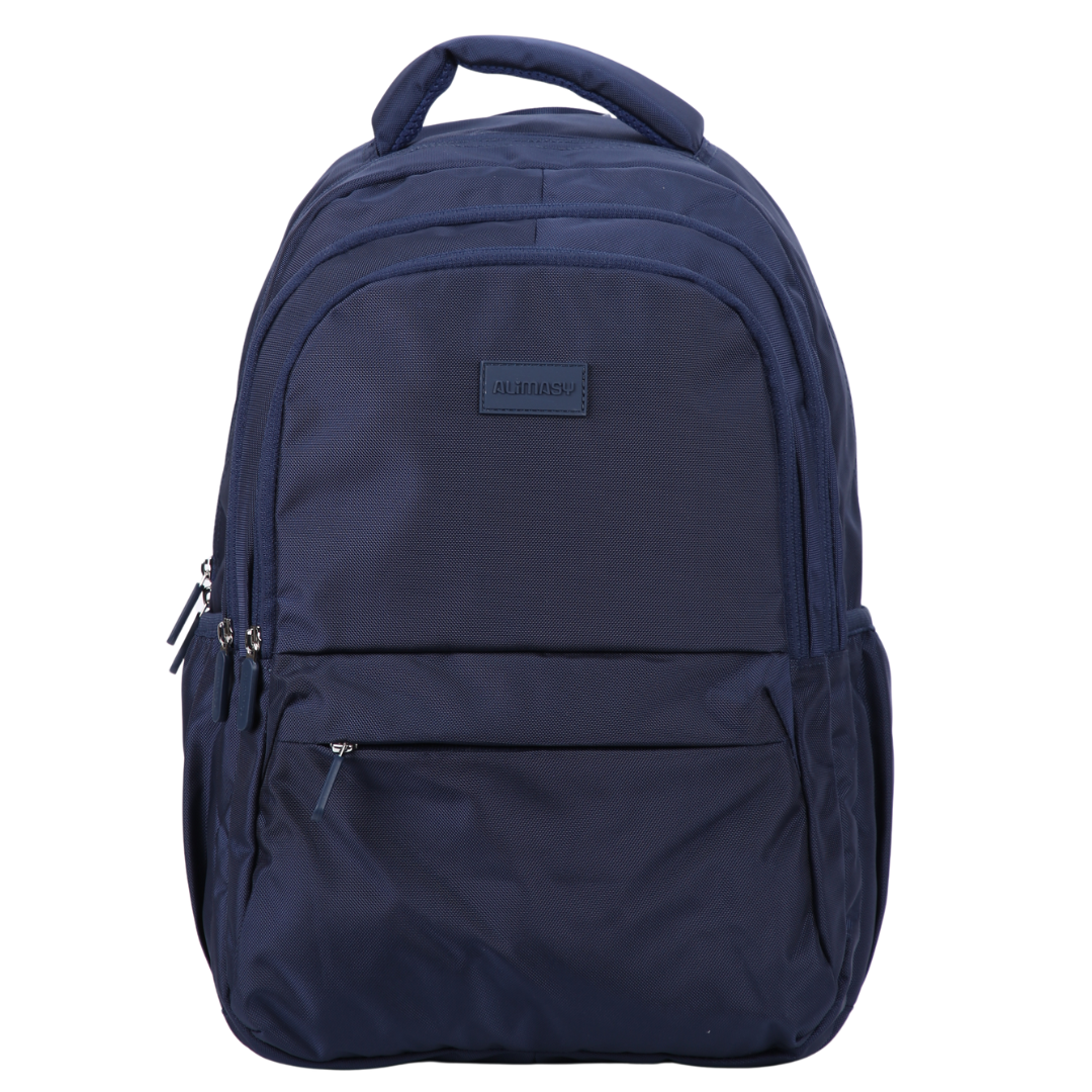 Navy blue backpack for high school bag or work bag. large 3 pocket design with adjustable chest strap and luggage strap