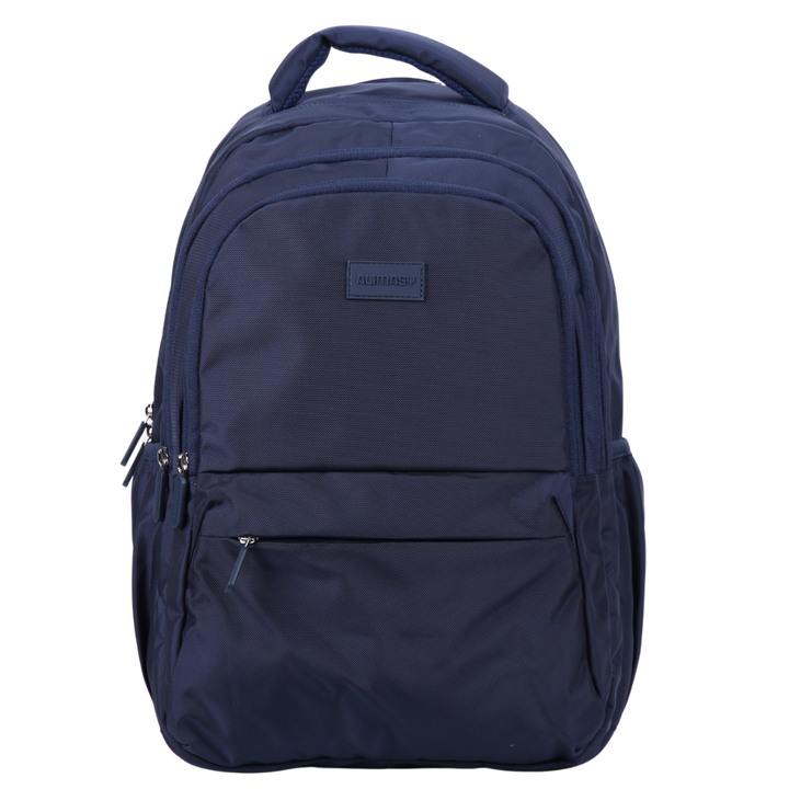 Navy blue backpack for high school bag or work bag. large 3 pocket design with adjustable chest strap and luggage strap