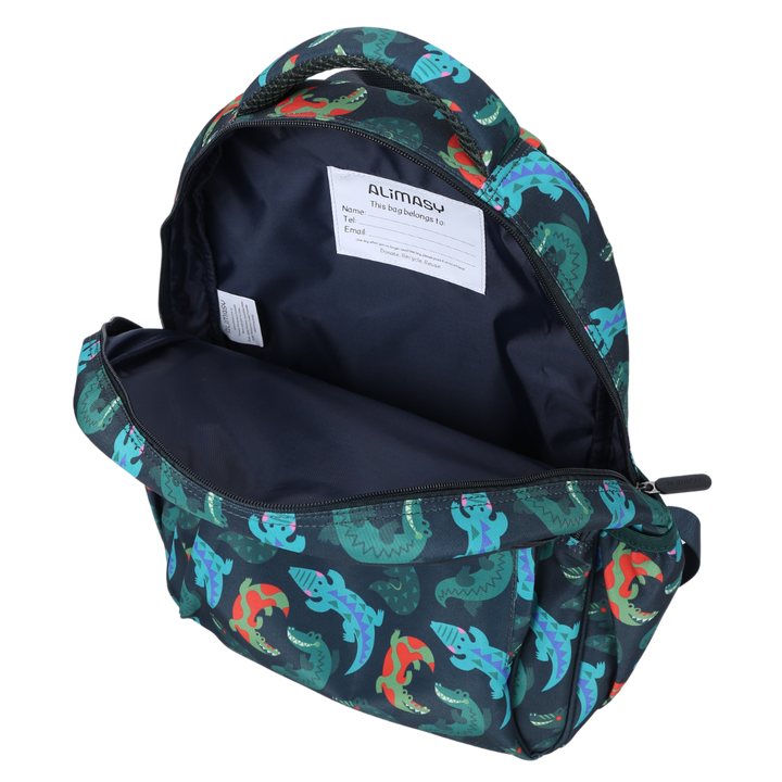Crocodile Vibe Midsize Kids Backpack inside view easy-clean waterproof interior lining, durable kids school bag