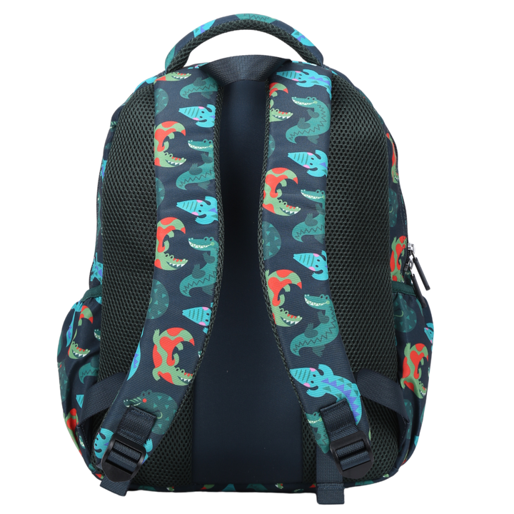 Crocodile Vibe Midsize Kids Backpack back view ergonomic padded straps and back, comfortable waterproof kids school bag
