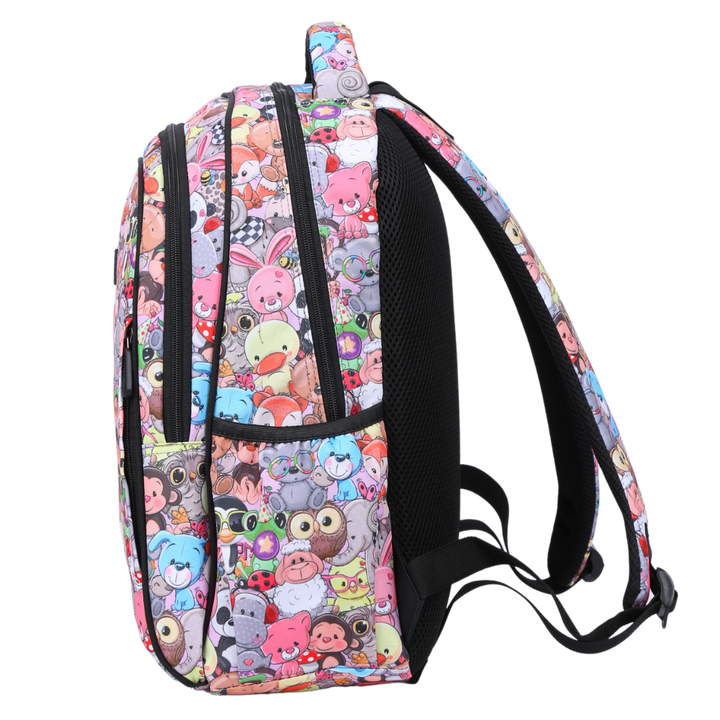 Cute Animals Midsize Kids Backpack side pocket elasticated for secure water bottle storage