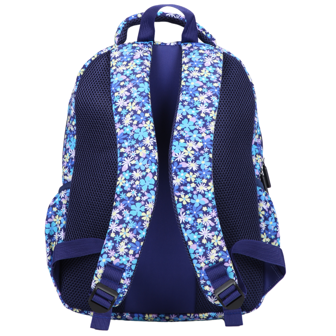 Ditsy Daisy Midsize Kids Backpack back view ergonomic padded straps and back, comfortable waterproof kids school bag