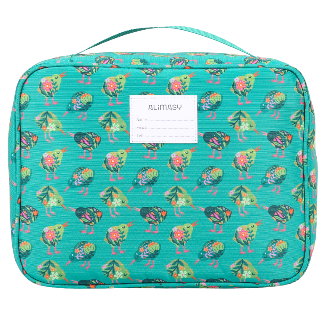 Green insulated lunch bag with alimasy branded name label 
