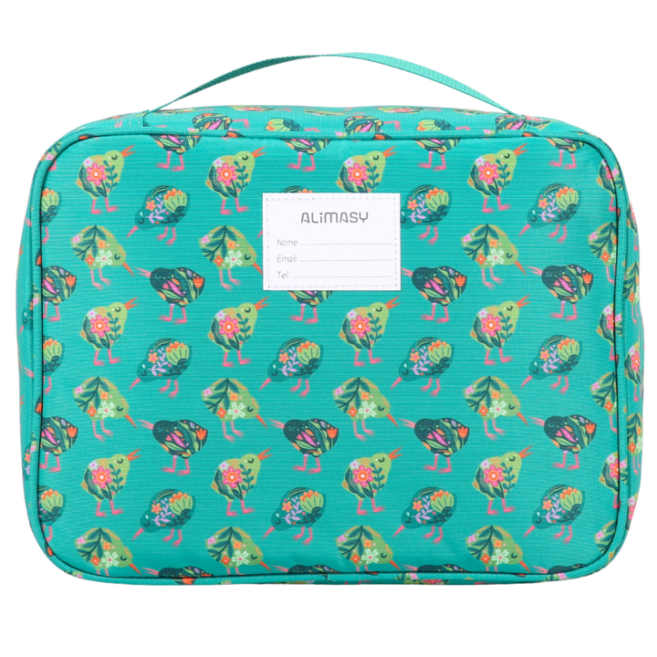 Green insulated lunch bag with alimasy branded name label 