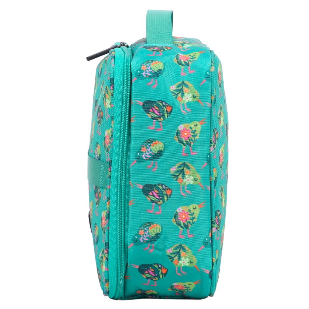 side view of green kiwibird lunch bag