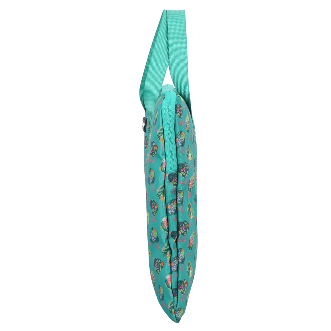 green library zipped bag with green handles