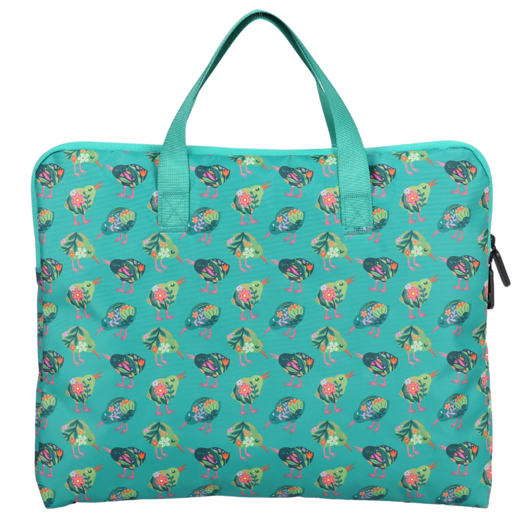 green library book bag with kiwi bird design