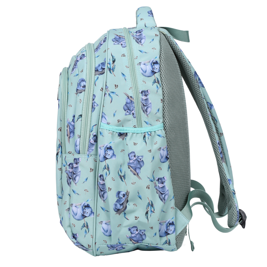 Side view of Koala Large School Backpack Deep side pockets and multiple carry handles