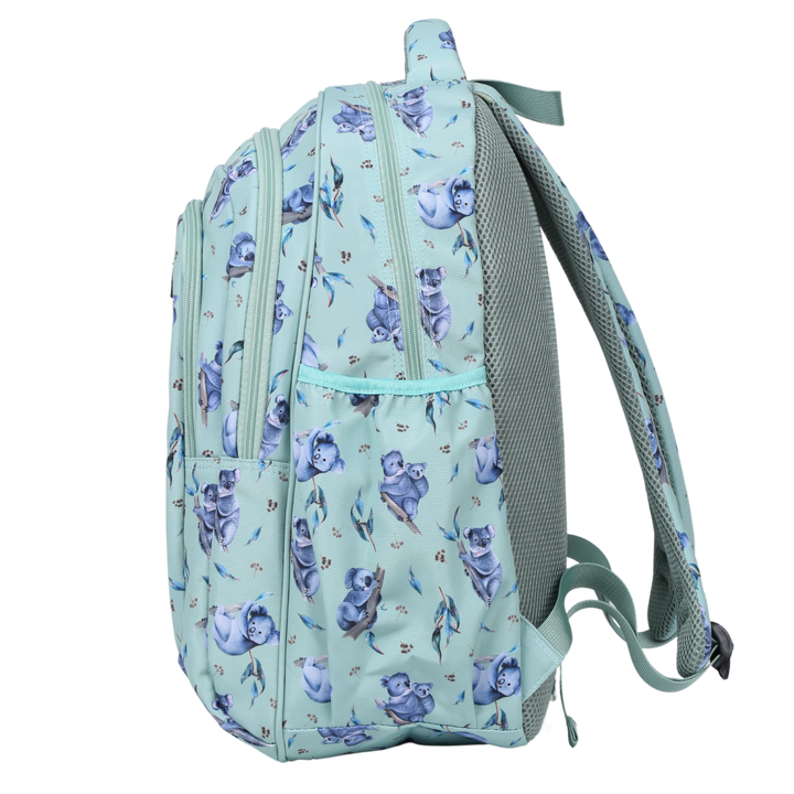 Side view of Koala Large School Backpack Deep side pockets and multiple carry handles