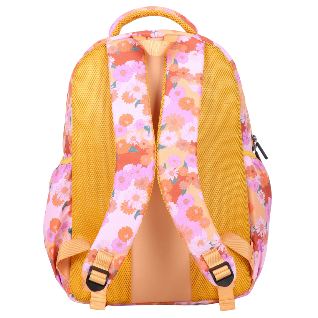 Back view of Mellow Yellow Large School Backpack. Padded straps and breathable cushions for comfort