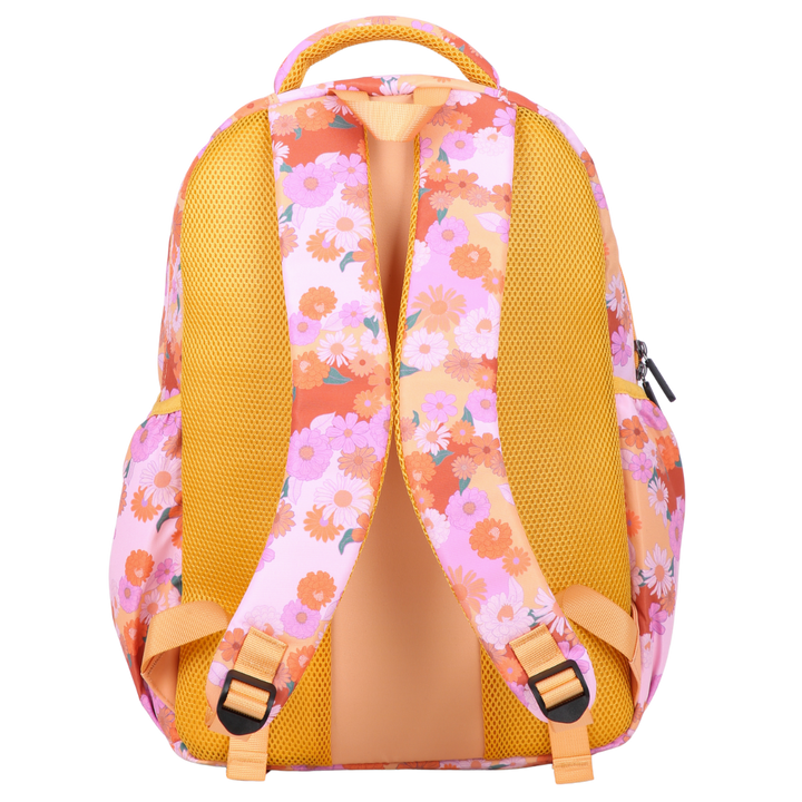 Back view of Mellow Yellow Large School Backpack. Padded straps and breathable cushions for comfort