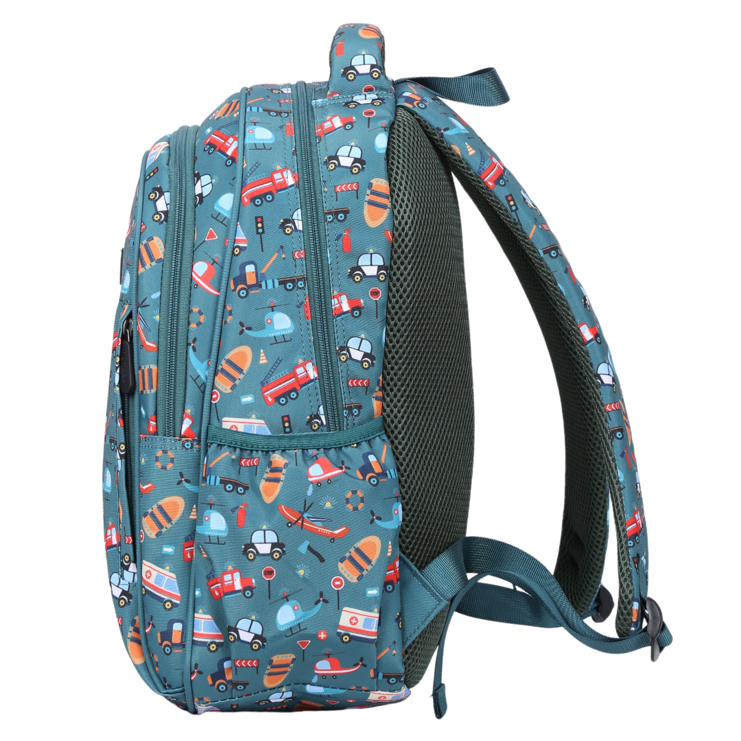 Rescuers Midsize Kids Backpack side pocket elasticated for secure water bottle storage
