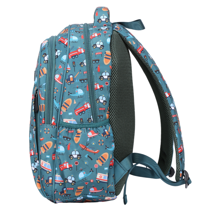 Rescuers Midsize Kids Backpack side pocket elasticated for secure water bottle storage
