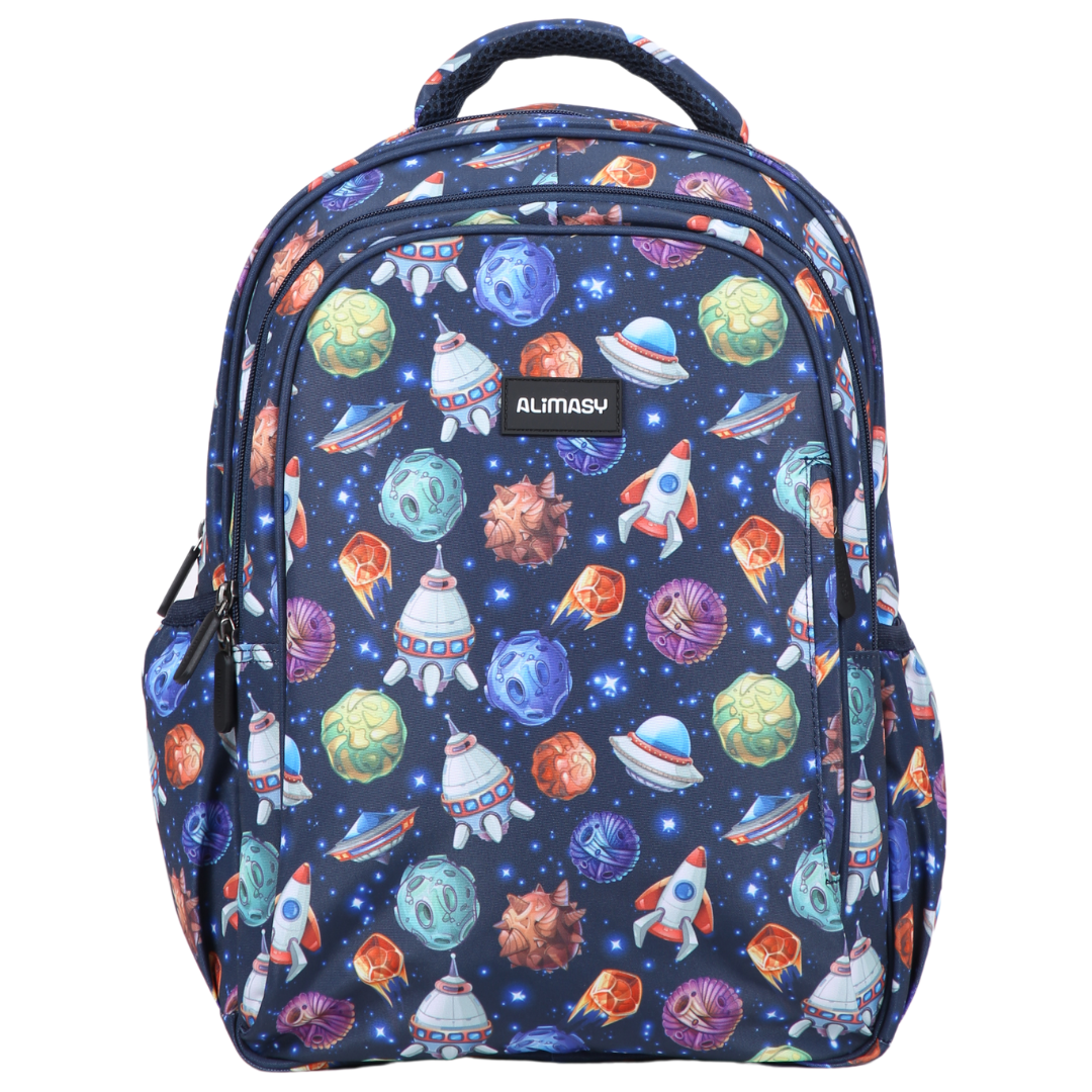 Navy Blue Space Midsize Kids Backpack front view lightweight waterproof preschool and primary school bag Australia NZ