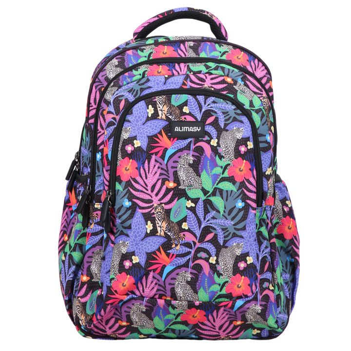 Front view of Tropical Chaos Large School Backpack Durable kids backpack with spacious compartments