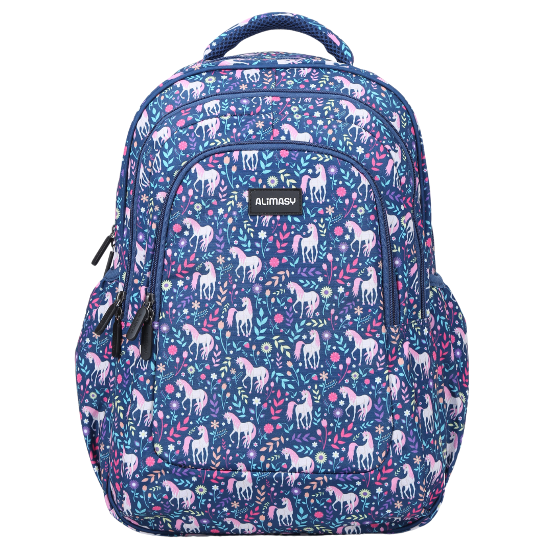 Front view of Unicorn Large School Backpack Durable kids backpack with spacious compartments