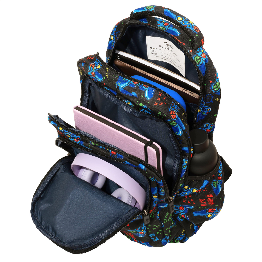 Close-up of Gaming Large School Backpack  Easy clean waterproof lining and durable fabric